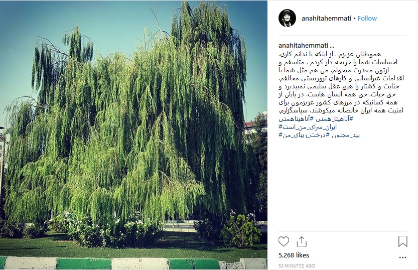 عذرخواهی آناهیتا همتی بخاطر پست جنجالی درباره اعدام رامین حسینپناهی - 4