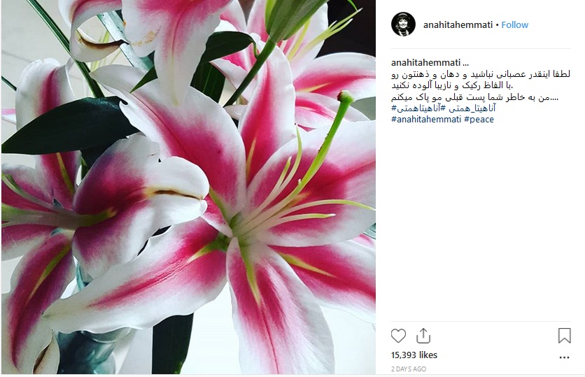عذرخواهی آناهیتا همتی بخاطر پست جنجالی درباره اعدام رامین حسینپناهی - 6